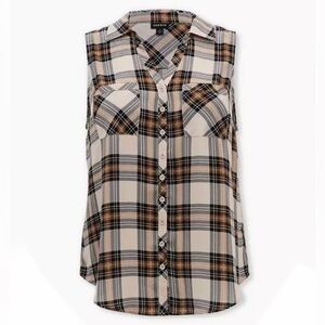 NWT Torrid Plaid Button Up Sleeveless Top